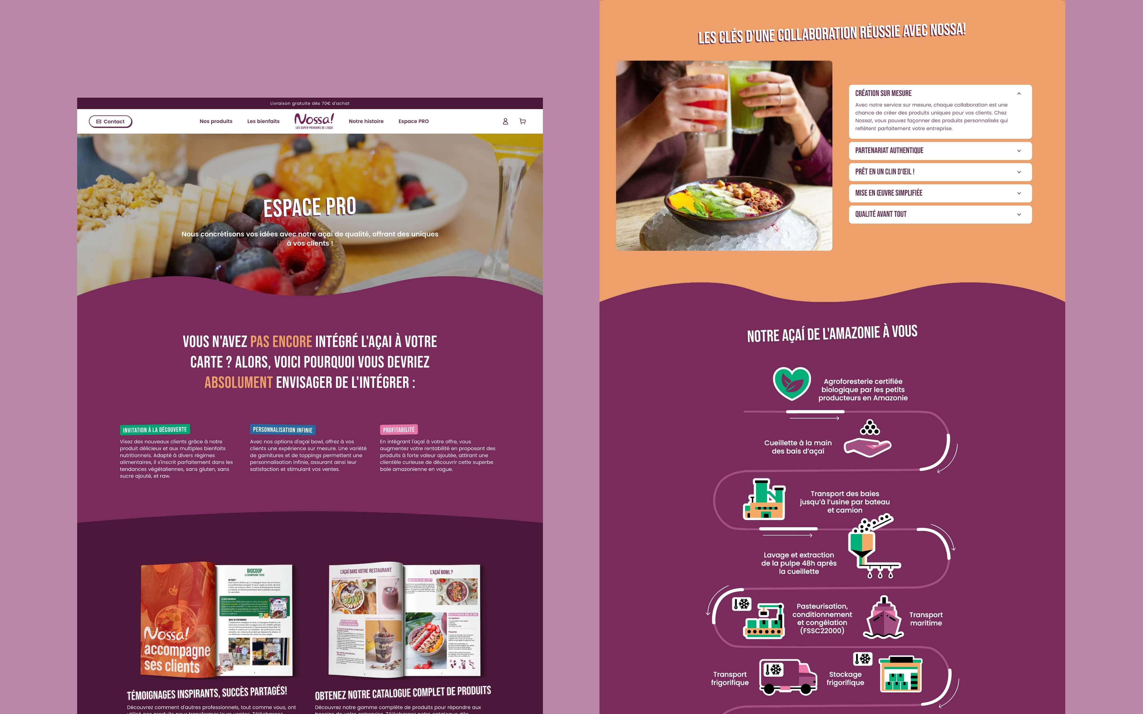 pages B2B refonte Shopify Nossa