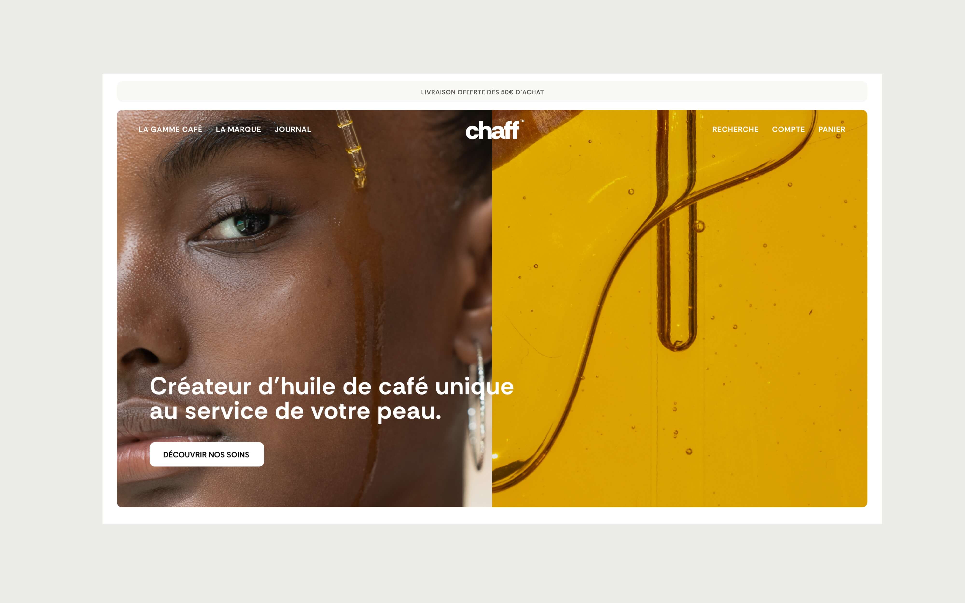 Page d'accueil création site Shopify Chaff
