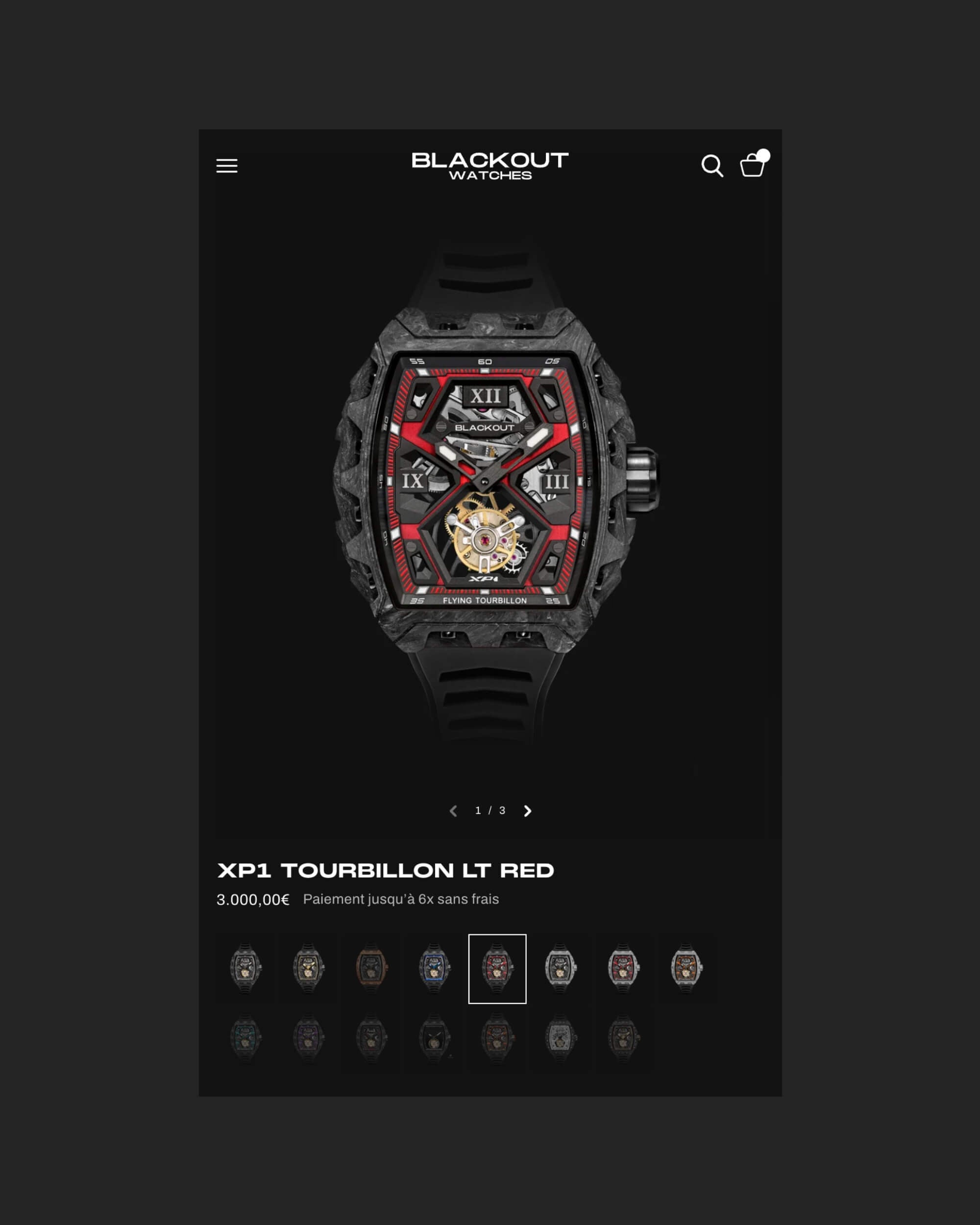 Page produit modèle XP1 migration et refonte Shopify Blackout Watches