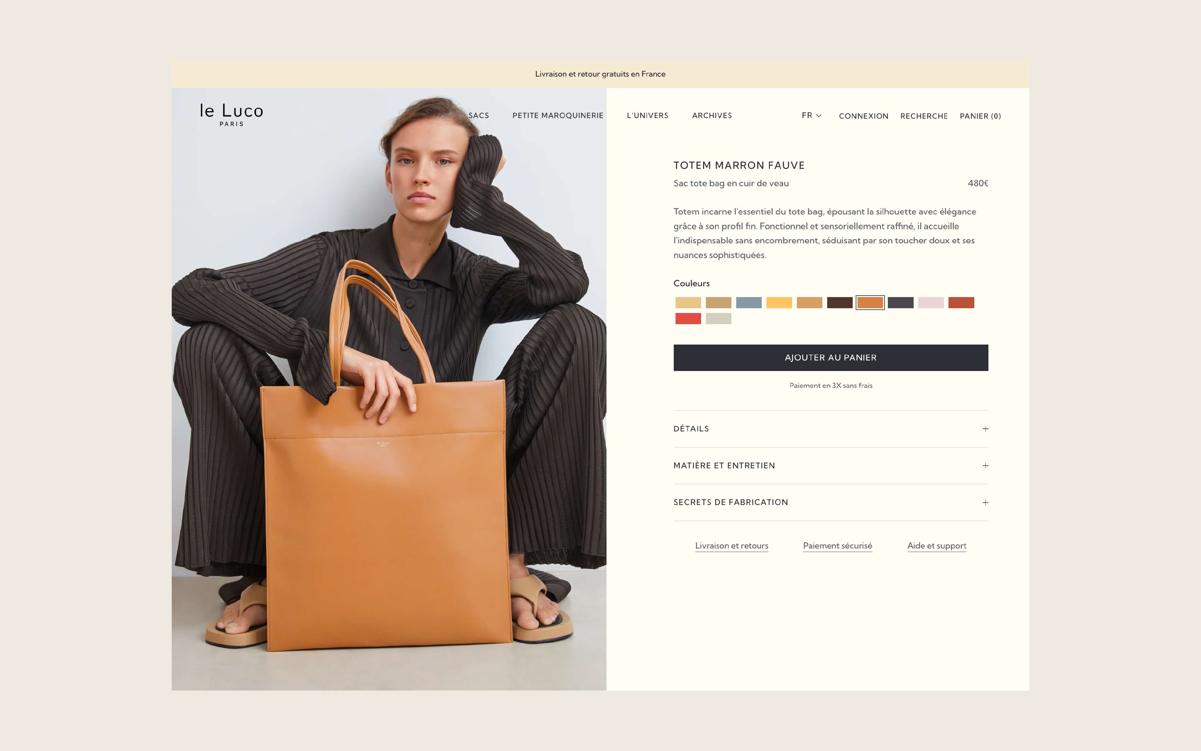 Page produit modèle Totem migration et refonte Shopify Le Luco