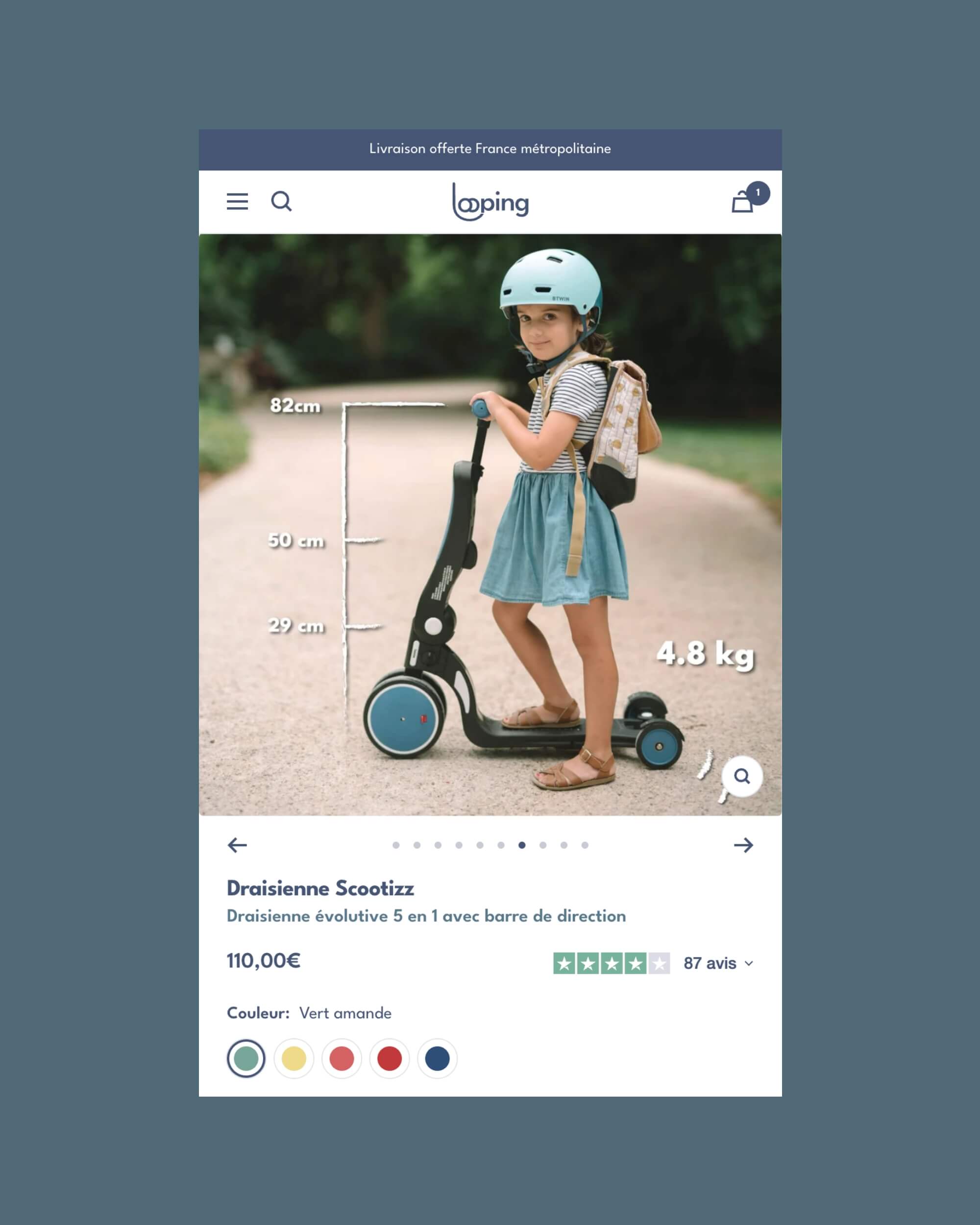 Page produit sur mobile refonte Shopify Looping
