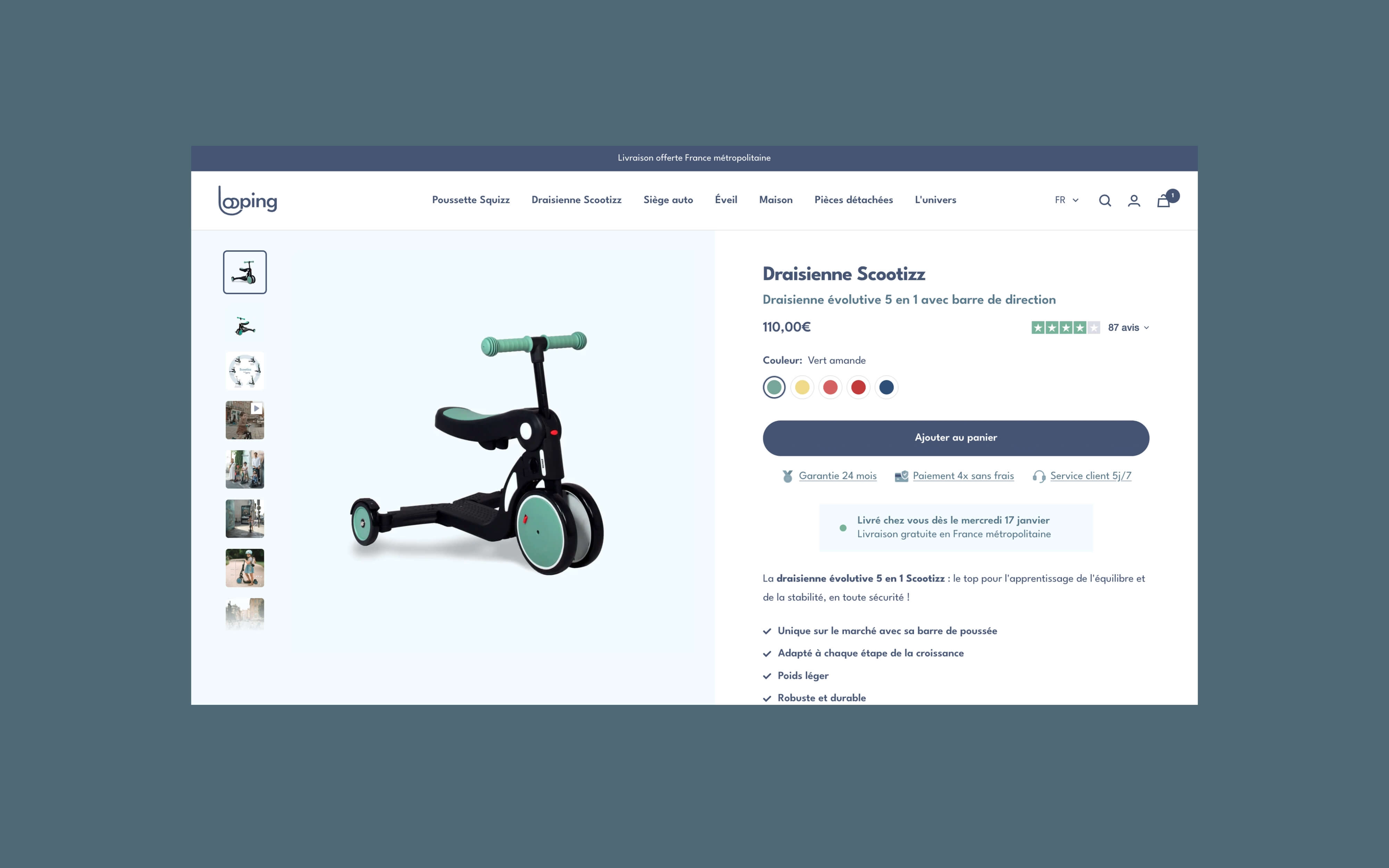 Page produit Scootizz refonte Shopify Looping