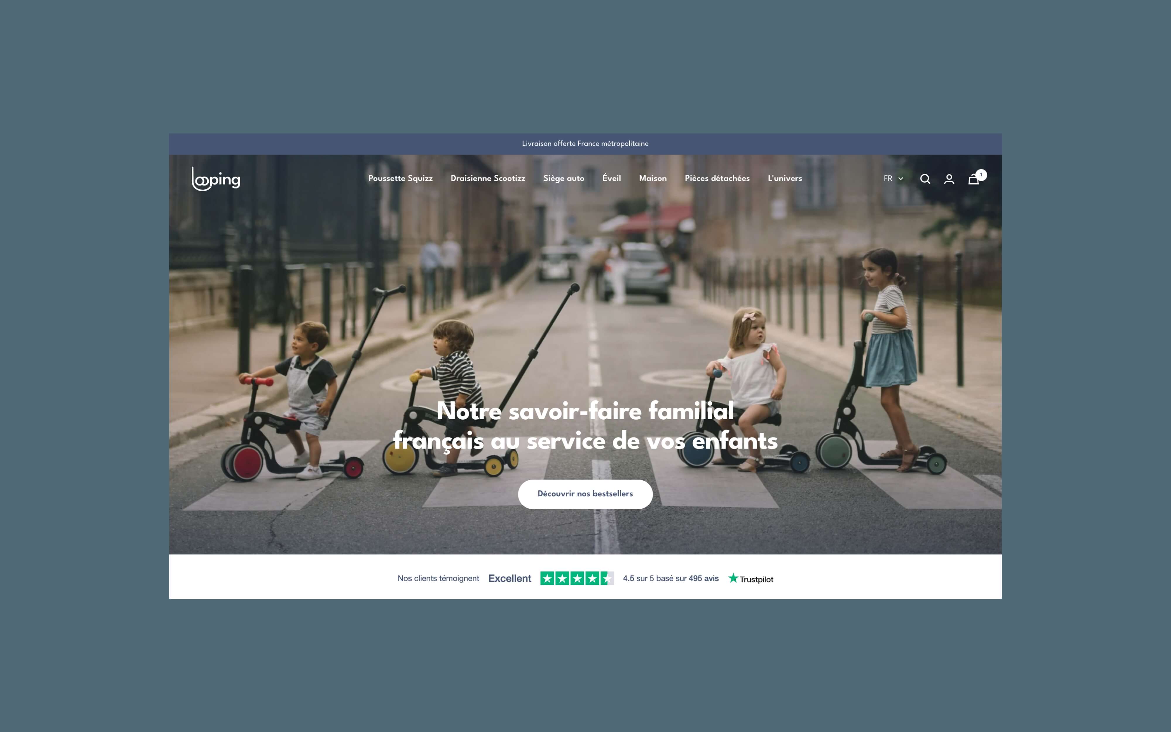 Bannière d'accueil et menu refonte Shopify Looping