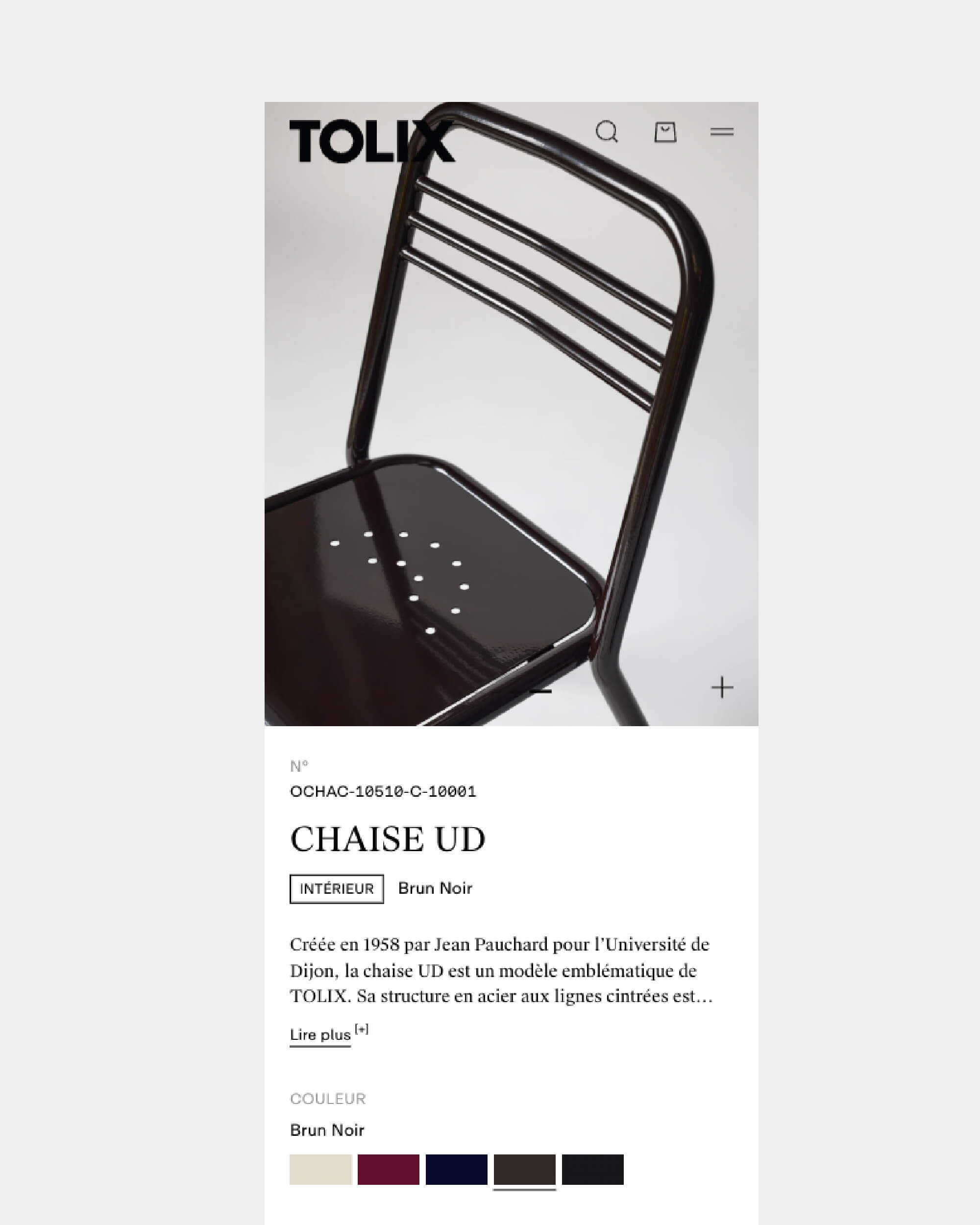 Page produit refonte Shopify Tolix sur mobile